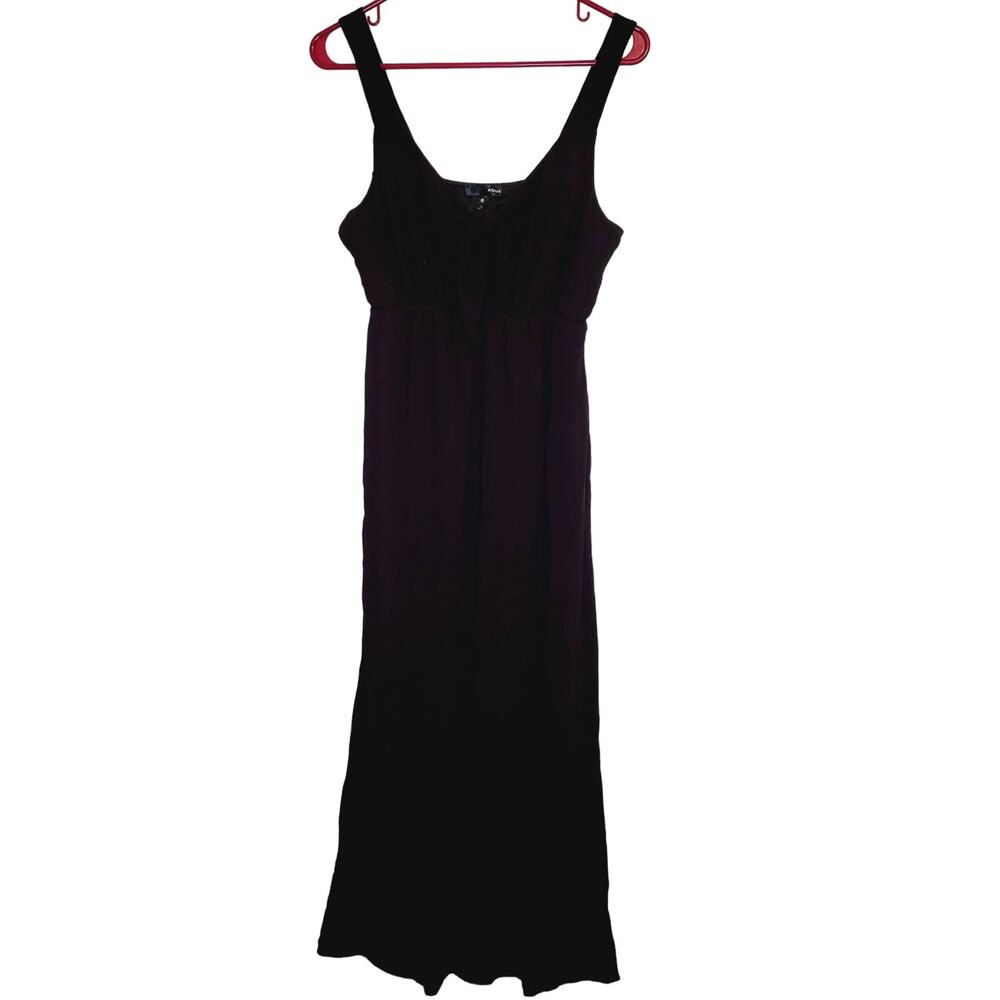 Aqua black tie neck gauzy side slit maxi dress Size Large Boho Whimsigoth